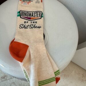 Blue Q Cream and Orange Ringmaster Socks